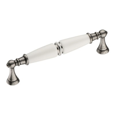 Ручка скоба 2119-80-128-000-SILVER LINE цвет старое серебро, белая керамика длина 145 мм, крепление 128 мм 