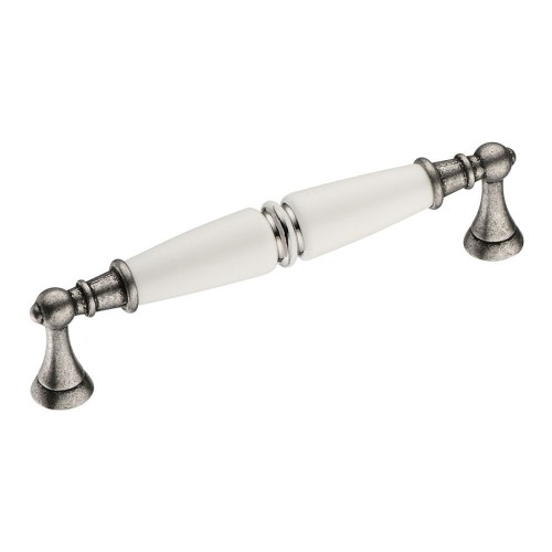 Ручка скоба 2119-80-128-000-SILVER LINE цвет старое серебро, белая керамика длина 145 мм, крепление 128 мм 