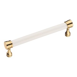 Ручка скоба 2131-69-128-000 цвет глянцевое золото, белая керамика длина 143 мм, крепление 128 мм