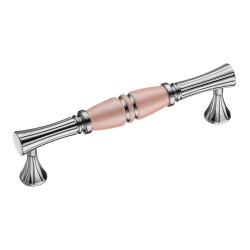 Ручка скоба 2202-51-128-PINK PEARL-SILVER LINE цвет глянцевый никель, розовая керамика длина 145 мм, крепление 128 мм 