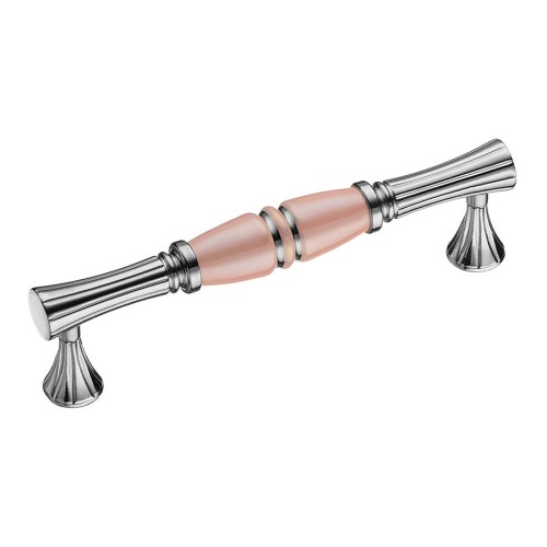 Ручка скоба 2202-51-128-PINK PEARL-SILVER LINE цвет глянцевый никель, розовая керамика длина 145 мм, крепление 128 мм 
