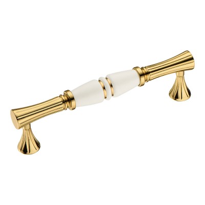 Ручка скоба 2202-69-128-000-GOLD LINE цвет глянцевое золото, белая керамика длина 145 мм, крепление 128 мм 