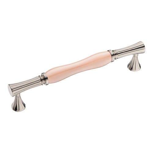 Ручка скоба 2204-51-160-PINK PEARL цвет глянцевый никель, розовая керамика длина 178 мм, крепление 160 мм 