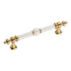 Ручка скоба 2231-69-128-PEARL цвет глянцевое золото, перламутровая керамика длина 180 мм, крепление 128 мм 