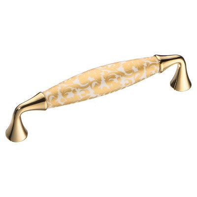 Ручка скоба 2527-030-128-MILANO цвет глянцевое золото, белая керамика длина 147 мм, крепление 128 мм