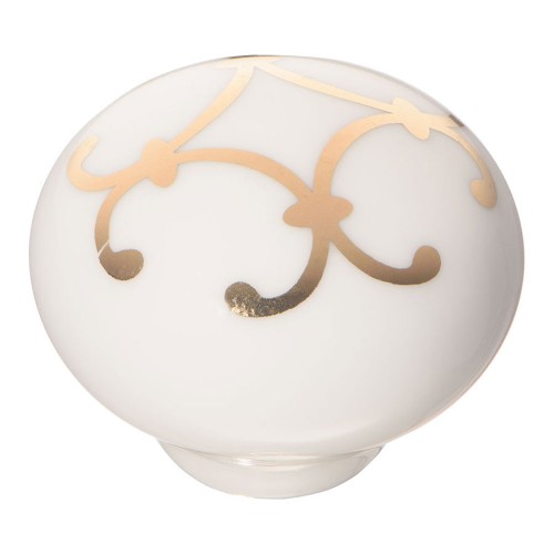 Ручка кнопка шар 3005-000-212 белая керамика, золотой орнамент диаметр 32 мм