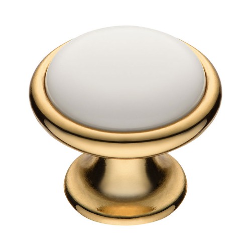 Ручка фарфор кнопка круглая 3008-69-KREM цвет глянцевое золото, кремовая керамика диаметр 35 мм