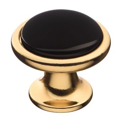 Ручка фарфор кнопка круглая 3008-60-BLACK цвет глянцевое золото, черная керамика диаметр 35 мм 