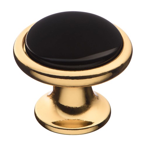 Ручка фарфор кнопка круглая 3008-60-BLACK цвет глянцевое золото, черная керамика диаметр 35 мм 