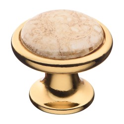 Ручка фарфор кнопка круглая 3008-69-L BROWN цвет глянцевое золото, коричневая керамика с орнаментом диаметр 35 мм