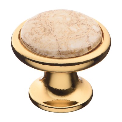 Ручка фарфор кнопка круглая 3008-69-L BROWN цвет глянцевое золото, коричневая керамика с орнаментом диаметр 35 мм