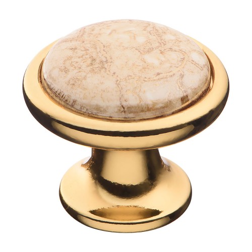 Ручка фарфор кнопка круглая 3008-69-L BROWN цвет глянцевое золото, коричневая керамика с орнаментом диаметр 35 мм