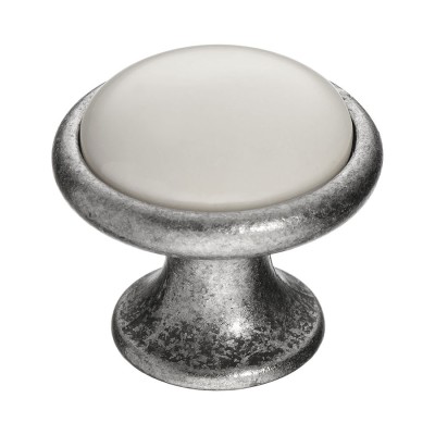 Ручка фарфор кнопка круглая 3008-80-000 старое серебро / белый диаметр 35 мм