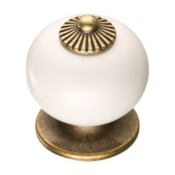 Ручка кнопка шар 3020-40-000 цвет античная бронза, белая керамика диаметр 33 мм