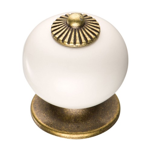 Ручка кнопка шар 3020-40-000 цвет античная бронза, белая керамика диаметр 33 мм