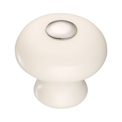 Ручка кнопка 3030-10-000 цвет глянцевый хром, белая керамика диаметр 30 мм 