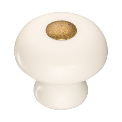 Ручка кнопка 3030-40-000 цвет старая бронза, белая керамика диаметр 30 мм 