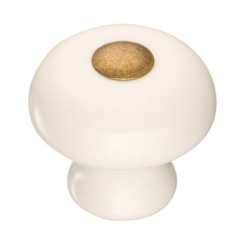 Ручка кнопка 3030-40-000 цвет старая бронза, белая керамика диаметр 30 мм 