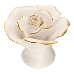 Ручка фарфор цветок 3060-WHITE GOLD LINES цвет белый с золотом диаметр 40 мм