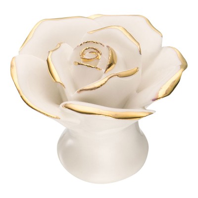 Ручка фарфор цветок 3060-WHITE GOLD LINES цвет белый с золотом диаметр 40 мм