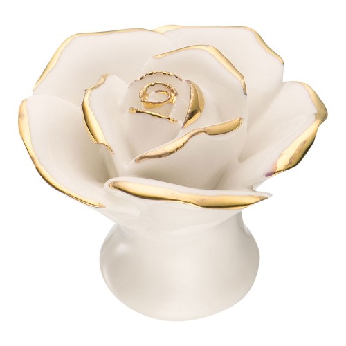 Ручка фарфор цветок 3060-WHITE GOLD LINES цвет белый с золотом диаметр 40 мм