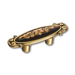Ручка фарфор кнопка овальная 15.090.32.PO25B.12 античная бронза / керамика с золотым рисунком длина 79 мм 