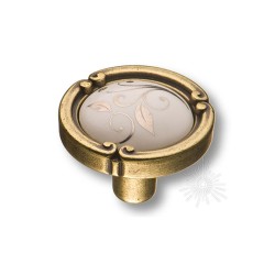 Ручка фарфор кнопка круглая 15.090.35.PO23W.12 античная бронза / керамика слоновая кость с рисунком диаметр 35 мм 