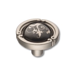 Ручка фарфор кнопка круглая 15.090.35.PO26B.06 никель / черная керамика с рисунком диаметр 35 мм 