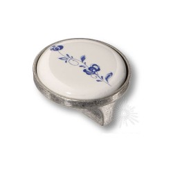 Ручка фарфор кнопка круглая 15.348.32.PO01.16 античное серебро / белая керамика с рисунком 50 мм 