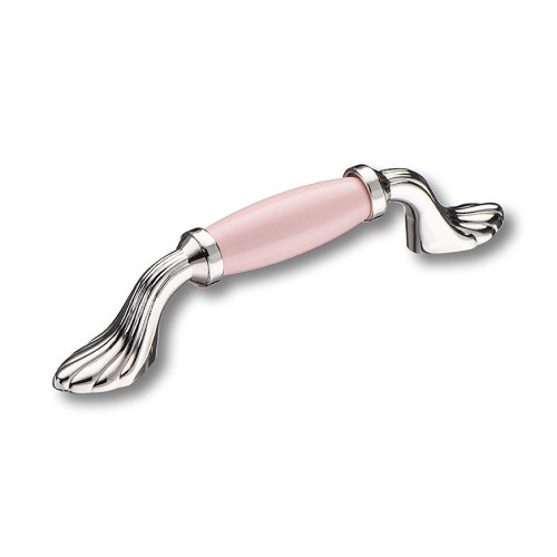 Ручка скоба 1640-51-96-PINK цвет глянцевый никель, розовая керамика длина 150 мм, крепление 96 мм 
