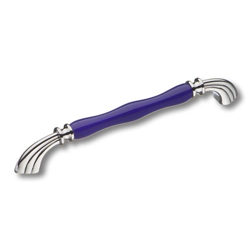 Ручка скоба 1905-10-192-COBALT цвет глянцевый хром, синяя керамика длина 225 мм, крепление 192 мм