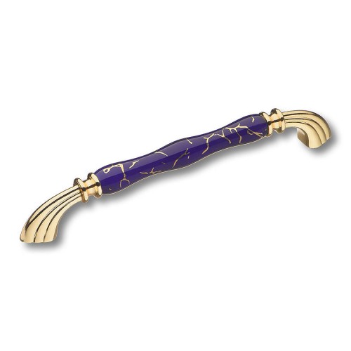 Ручка скоба 1905-60-192-COBALT 449 GOLD цвет глянцевое золото, синяя керамика с орнаментом длина 225 мм, крепление 192 мм