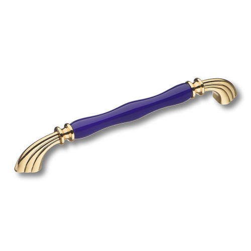 Ручка скоба 1905-60-192-COBALT цвет глянцевое золото, синяя керамика длина 225 мм, крепление 192 мм 