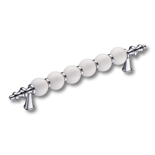 Ручка скоба 2095-10-128-000 цвет глянцевый хром, белая керамика длина 180 мм, крепление 128 мм