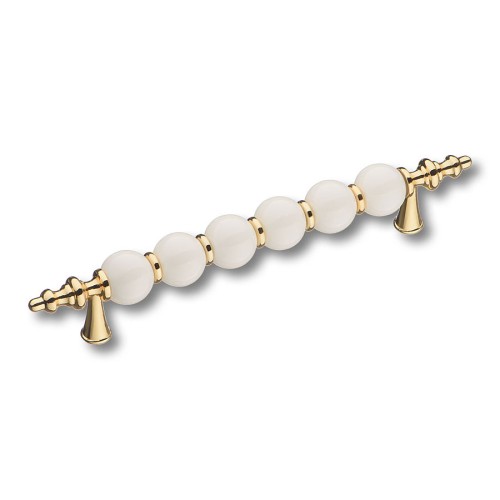 Ручка скоба 2095-69-128-000 цвет глянцевое золото, белая керамика длина 180 мм, крепление 128 мм 