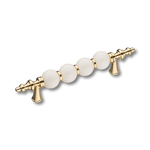 Ручка скоба 2095-69-96-000 цвет глянцевое золото, белая керамика длина 145 мм, крепление 96 мм 