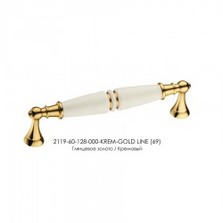Ручка фарфор скоба 2119-60-128-000-KREM-GOLD LINE (69) глянцевое золото / кремовый длина 145 мм 
