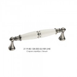 Ручка фарфор скоба 2119-80-128-000-SILVER LINE старое серебро / белый длина 145 мм