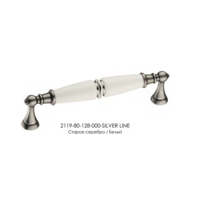 Ручка фарфор скоба 2119-80-128-000-SILVER LINE старое серебро / белый длина 145 мм