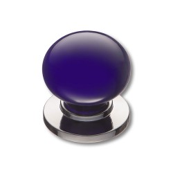 Ручка фарфор кнопка круглая 3005-10-COBALT глянцевый хром / синяя керамика диаметр 32 мм 