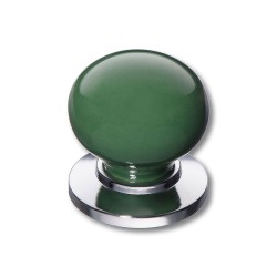 Ручка фарфор кнопка круглая 3005-10-GREEN глянцевый хром / зеленая керамика диаметр 32 мм