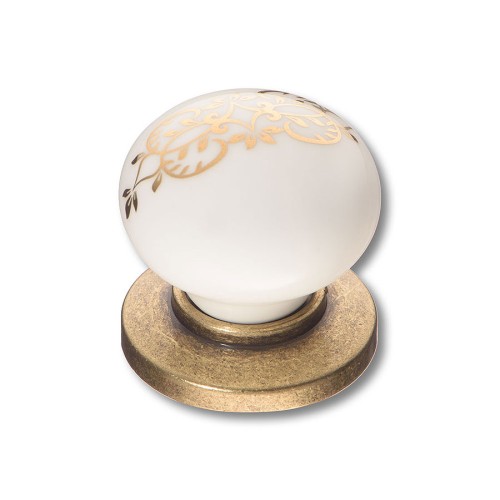 Ручка кнопка шар 3005-40-000-243 античная бронза / керамика с орнаментом диаметр 32 мм 