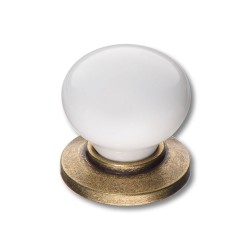 Ручка фарфор кнопка круглая 3005-40-000 античная бронза / белая керамика диаметр 32 мм