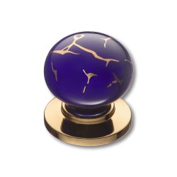 Ручка фарфор кнопка круглая 3005-60-COBALT 449 GOLD глянцевое золото / синяя керамика диаметр 32 мм 