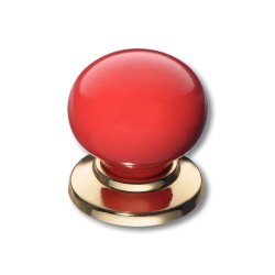 Ручка фарфор кнопка круглая 3005-60-RED глянцевое золото / красная керамика диаметр 32 мм