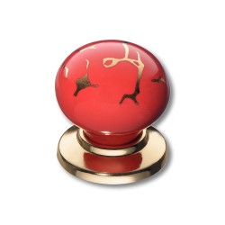 Ручка фарфор кнопка круглая 3005-60-RED 449 GOLD глянцевое золото / красная керамика орнамент диаметр 32 мм 
