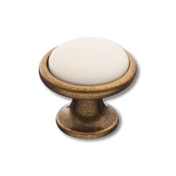 Ручка фарфор кнопка круглая 3008-40-000 античная бронза / белая керамика диаметр 35 мм 