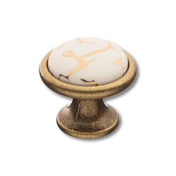 Ручка фарфор кнопка круглая 3008-40-449 GOLD керамика с античной бронзой диаметр 35 мм
