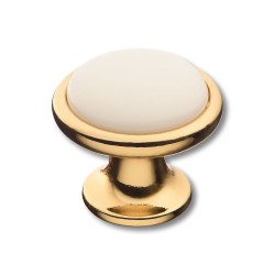 Ручка фарфор кнопка круглая 3008-60-000 белая керамика с глянцевым золотом диаметр 35 мм