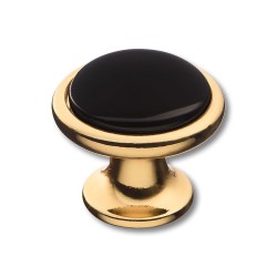 Ручка фарфор кнопка круглая 3008-60-BLACK черная керамика с глянцевым золотом диаметр 35 мм 